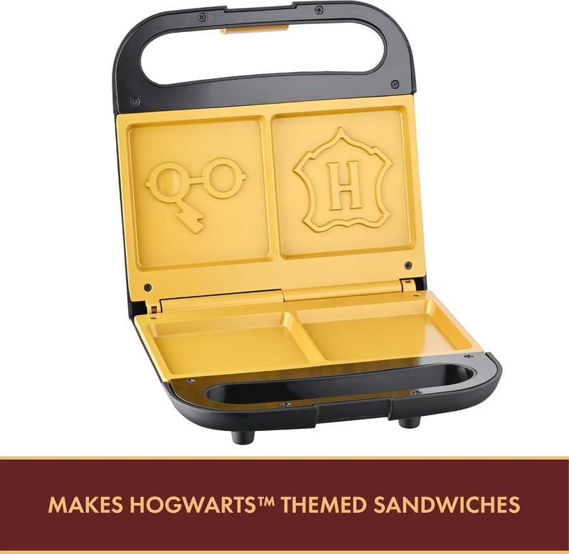 Harry Potter Warner Brothers Dual Sandwich Maker by Select Brands - Ceramic Coated Cooking Plates - Imprints Hogwarts Crest and Glasses on Toasted Sandwiches, Black and Gold, WBH-100SM - Image 2